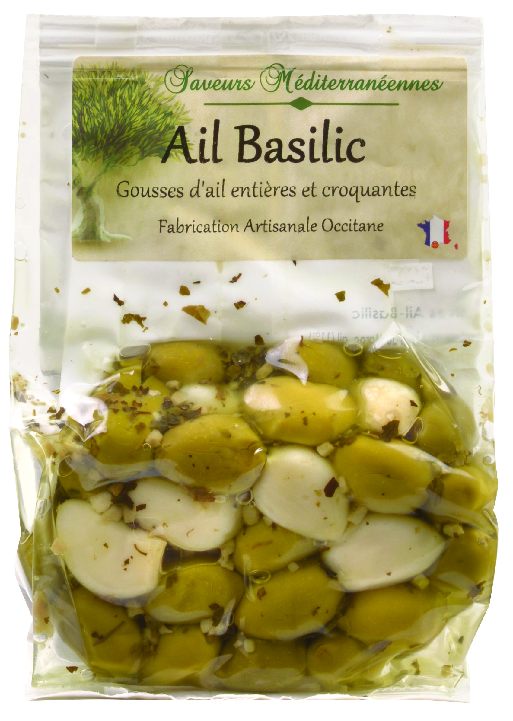 GREEN OLIVES GARLIC BASIL
